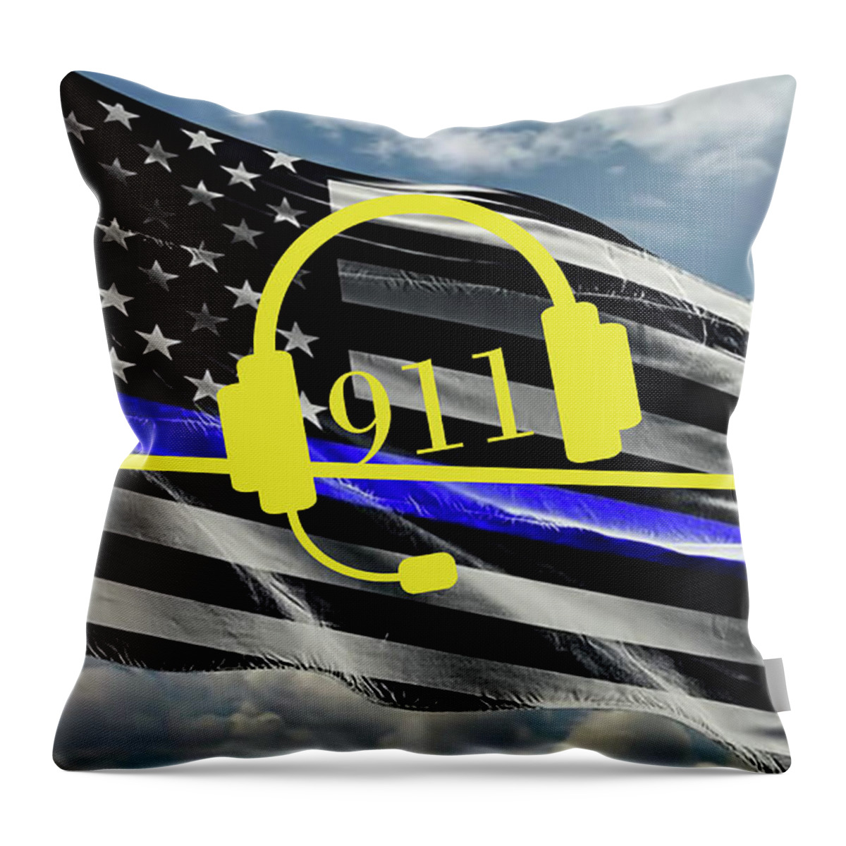 911 Throw Pillow featuring the digital art The Thin Gold Line 911 by D Hackett