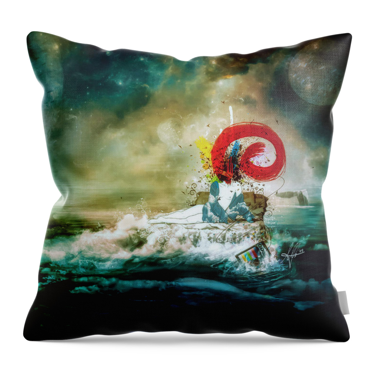 Surreal Throw Pillow featuring the digital art The traffic of the whales by Mario Sanchez Nevado