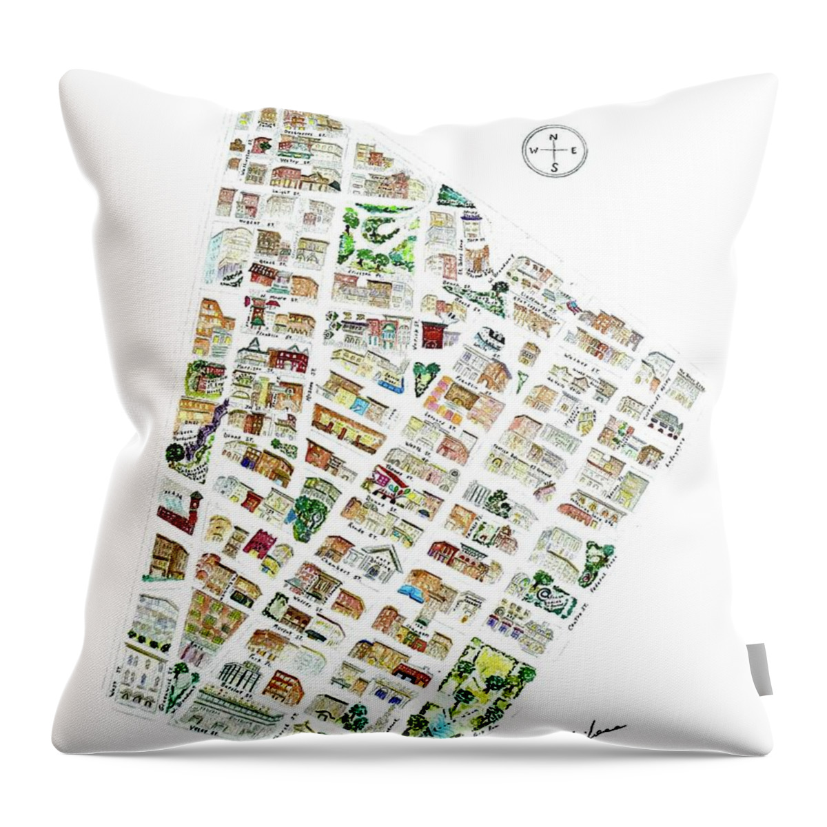Tribeca Throw Pillow featuring the painting The TriBeCa Map by Afinelyne