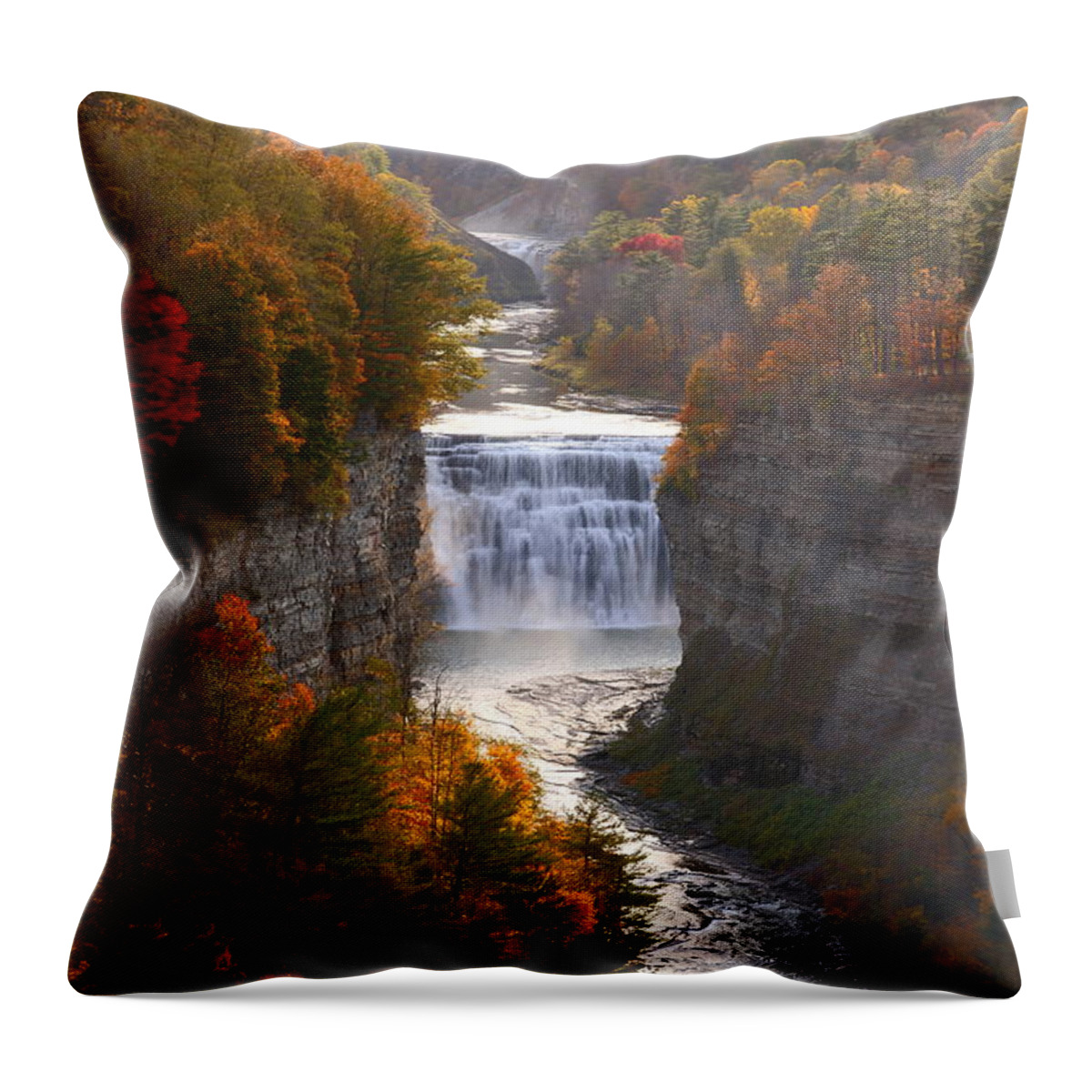Middle Falls Throw Pillow featuring the photograph The Middle Falls of Letchworth State Park by Tony Lee