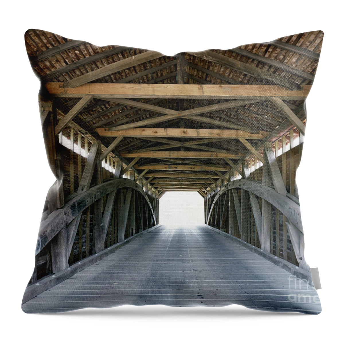 1850 Throw Pillow featuring the photograph The Utica Mills Covered Bridge, Maryland by Carol Highsmith