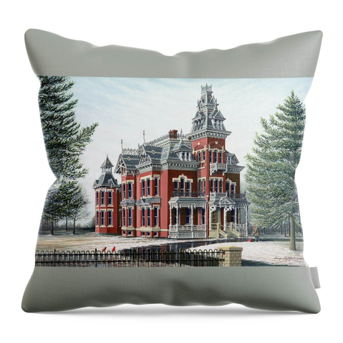 Architectural Landscape Throw Pillow featuring the painting The Vaile Mansion by George Lightfoot