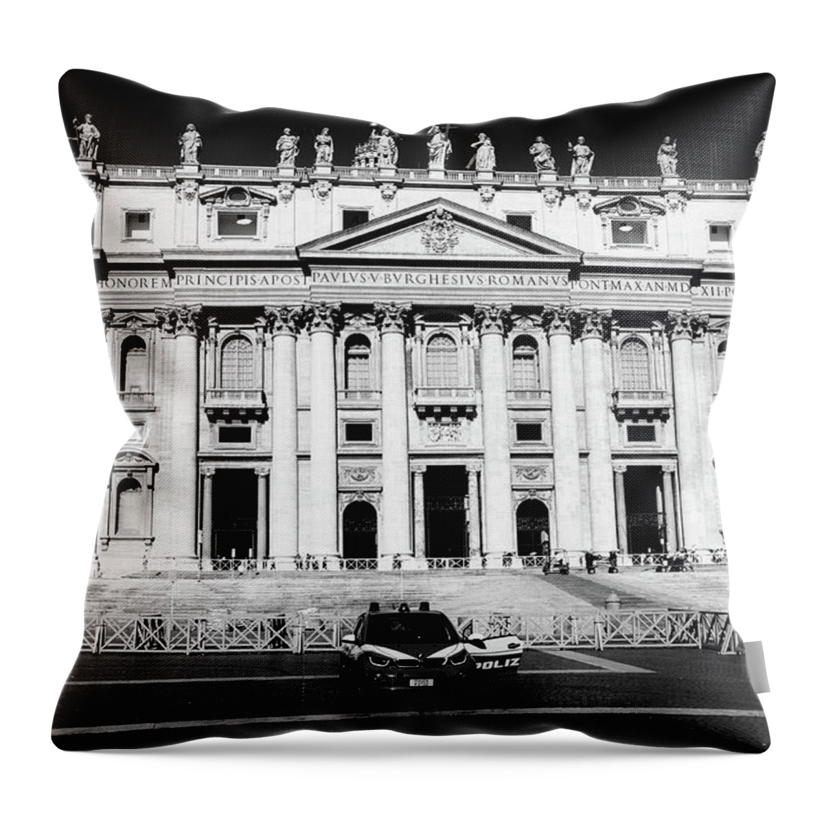 St. Peter's Square Throw Pillow featuring the photograph The Vatican from St. Peter's Sqaure Black and White by Shawn O'Brien
