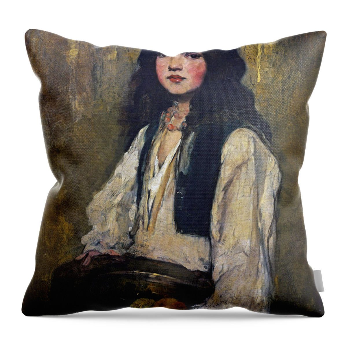 Frank Duveneck Throw Pillow featuring the painting The Venetian Girl by Frank Duveneck