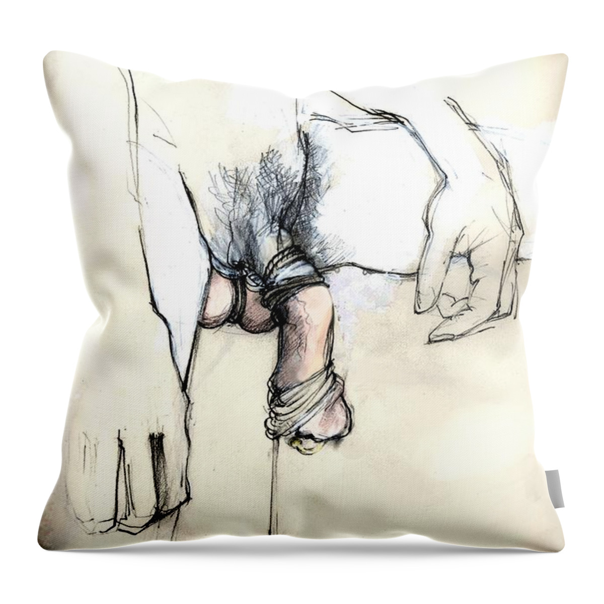 Male Torso Throw Pillow featuring the mixed media The Very Strong Man - male nude by Carolyn Weltman