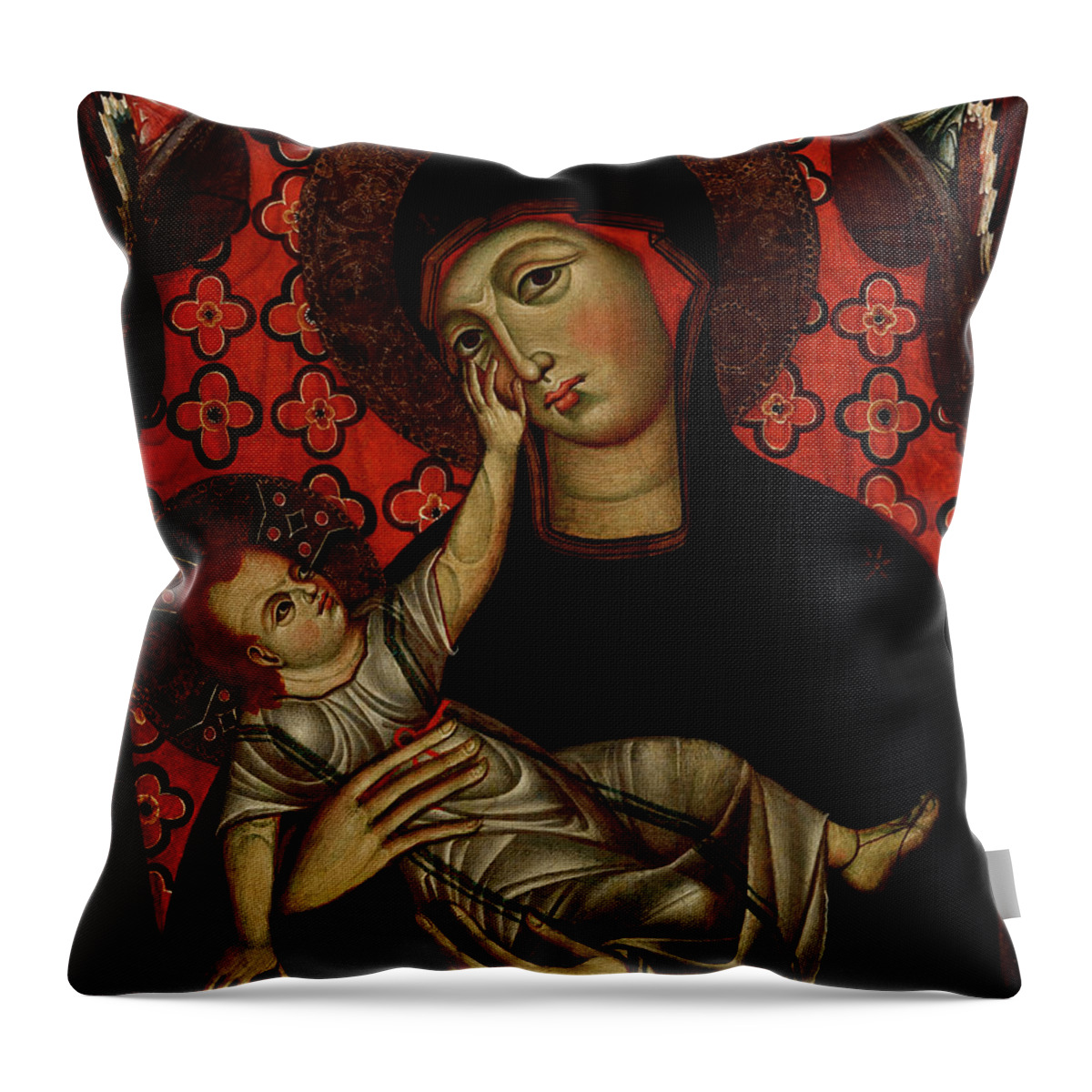 The Virgin And Child Throw Pillow featuring the painting The Virgin and Child, late 13th century by Florentine School