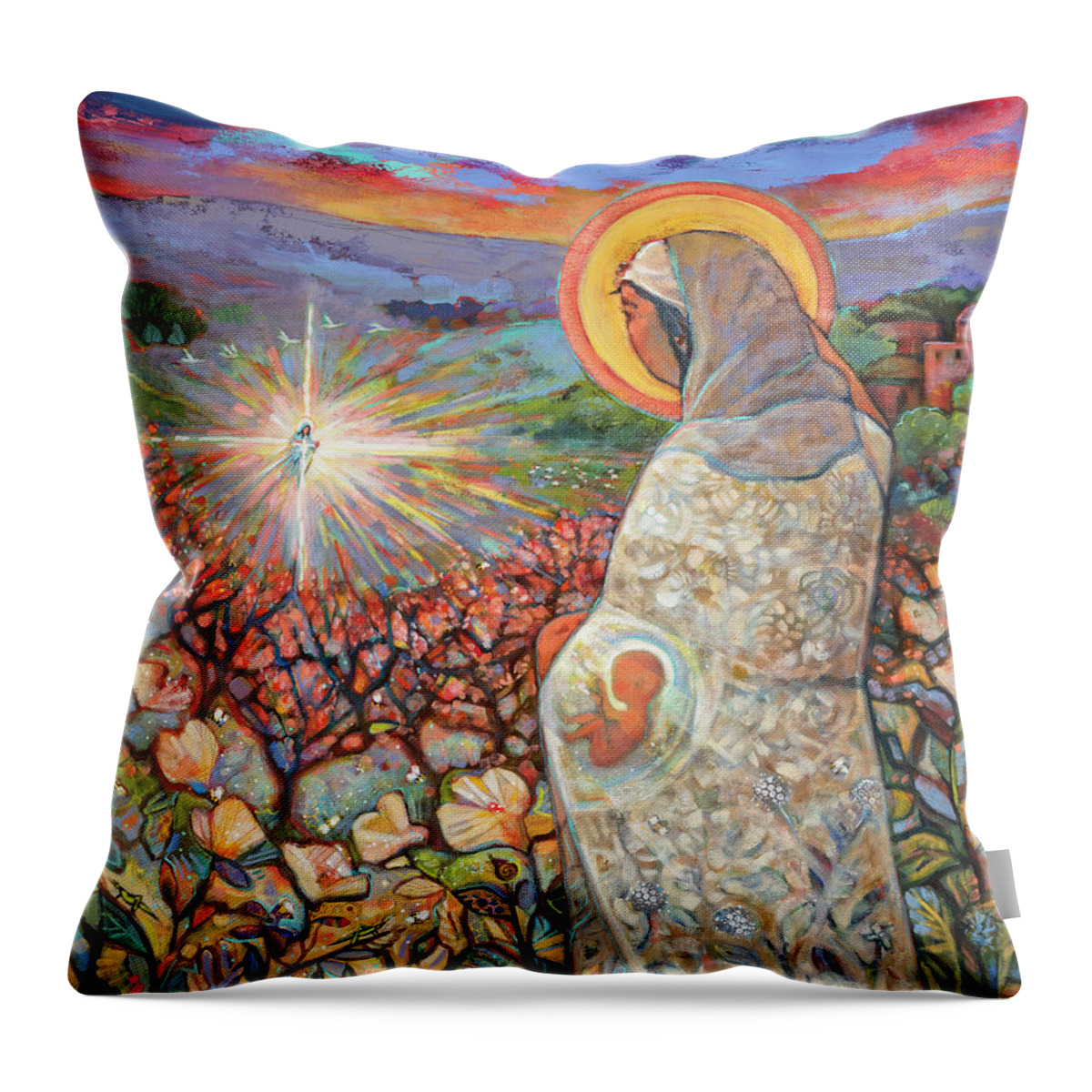 Jen Norton Throw Pillow featuring the painting The Visitation by Jen Norton