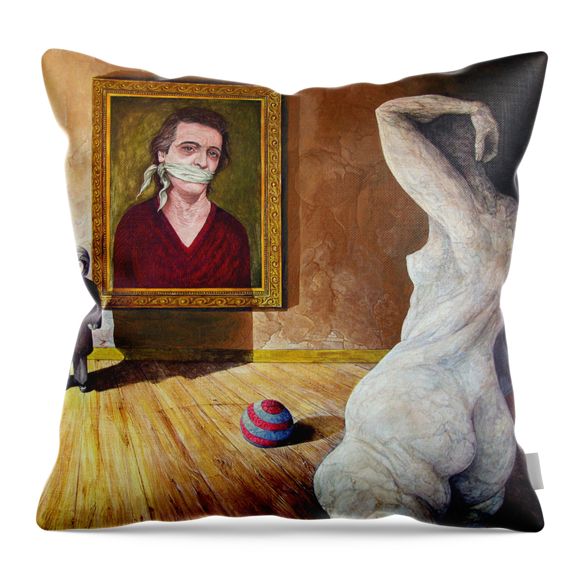 Surrealism Throw Pillow featuring the painting The Visitor by Otto Rapp