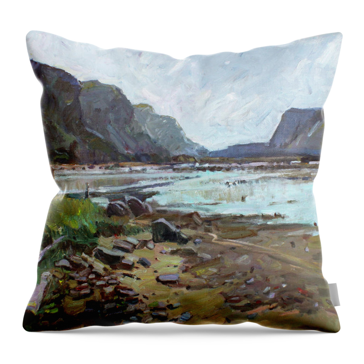 Plein Air Throw Pillow featuring the painting The water arrives by Juliya Zhukova