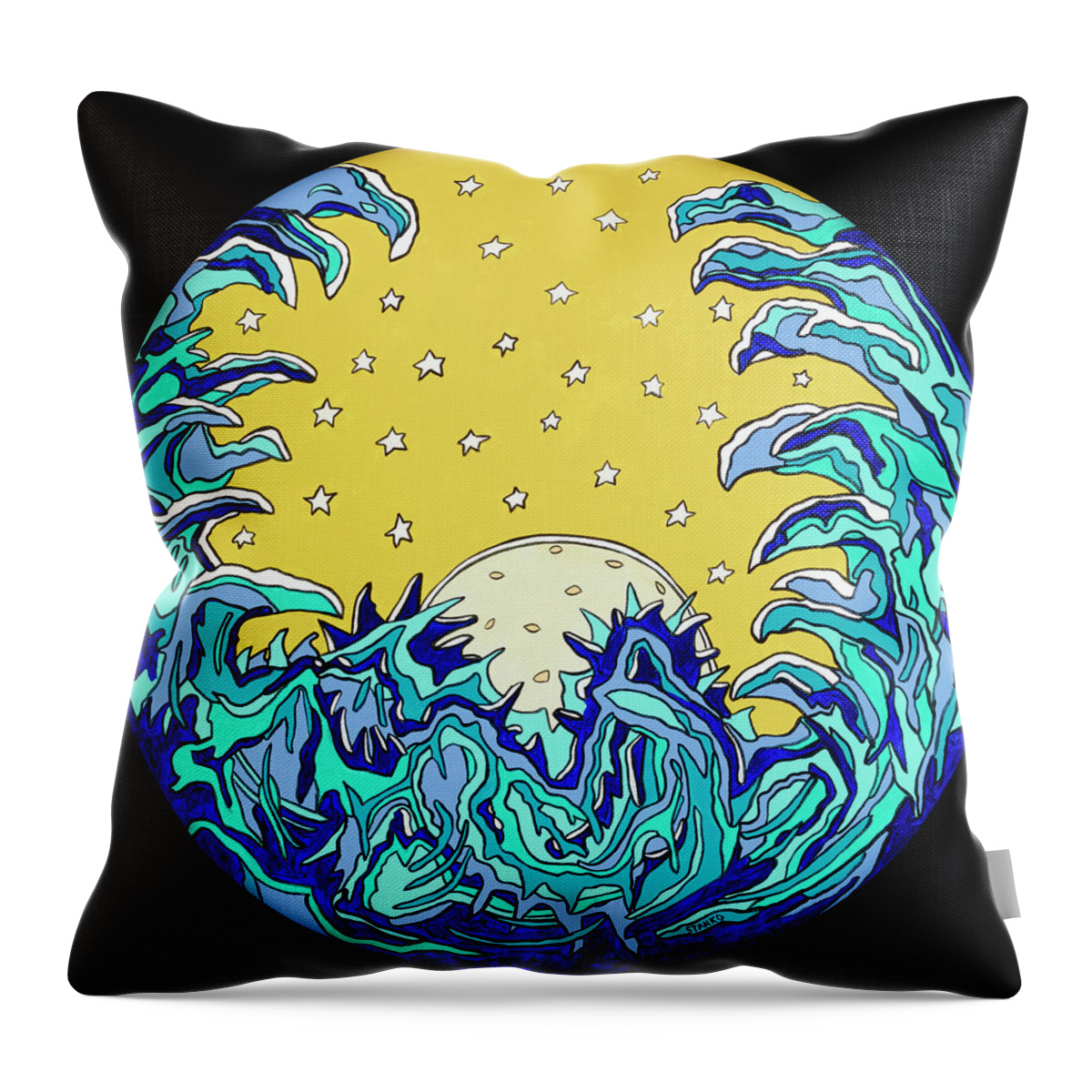 Sun Waves Psychedelic Stars Pop Art Throw Pillow featuring the painting The Waving Sun by Mike Stanko