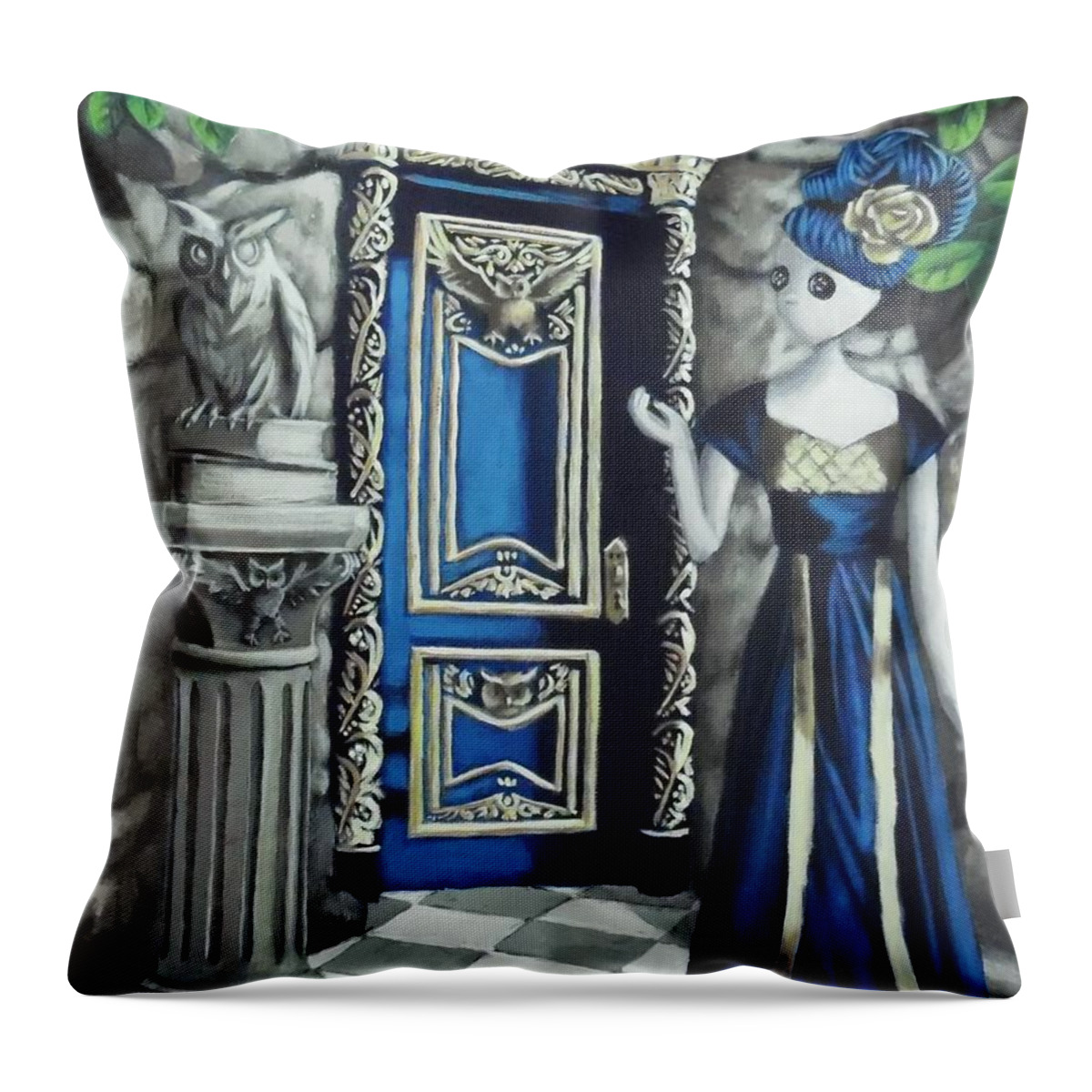 Alice In Wonderland Throw Pillow featuring the painting The Wealth of Knowledge by Lori Keilwitz