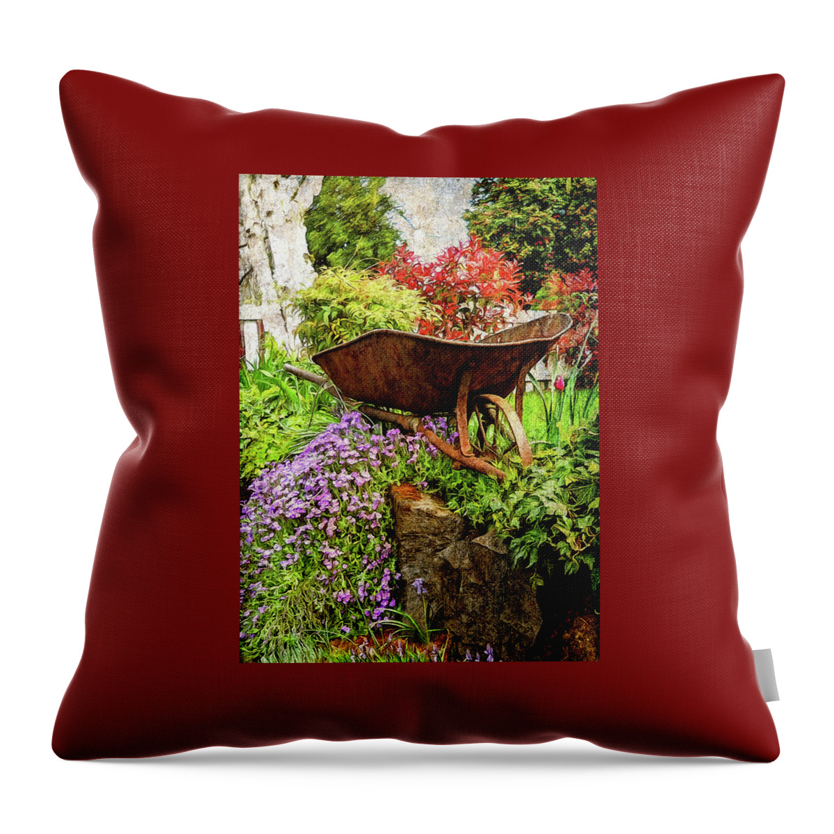 Pictures Of Flowers Throw Pillow featuring the photograph The Whimsical Wheelbarrow by Thom Zehrfeld