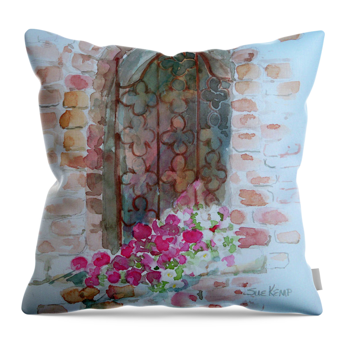 Window Box Throw Pillow featuring the painting The Window by Sue Kemp