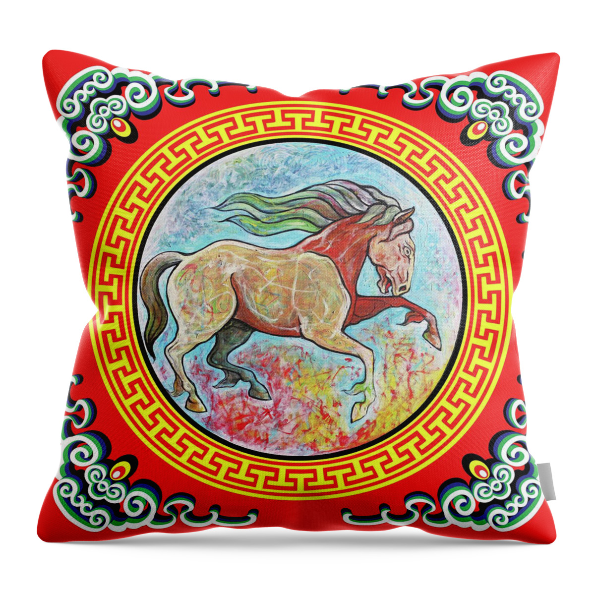The Year Of The Horse Throw Pillow featuring the painting The Year of the Horse by Tom Dashnyam Otgontugs