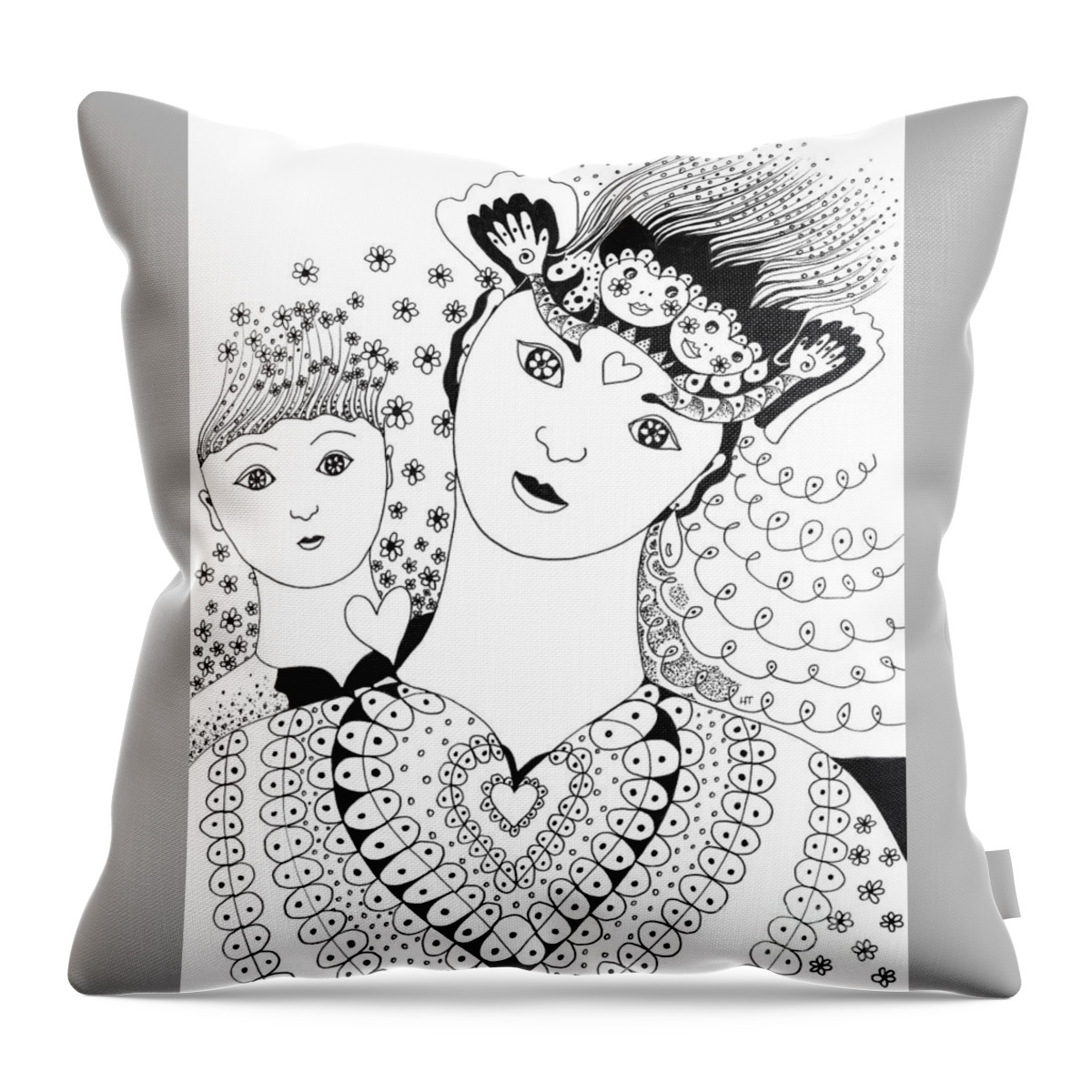 There Is Beauty In Innocence By Helena Tiainen Throw Pillow featuring the drawing There Is Beauty In Innocence by Helena Tiainen