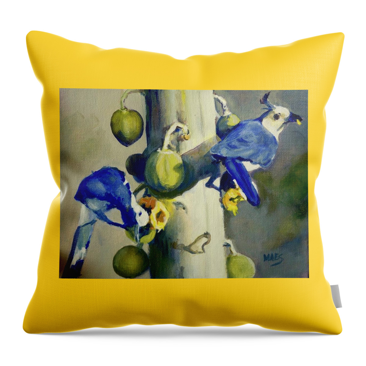 Birds Throw Pillow featuring the painting Thieves by Walt Maes