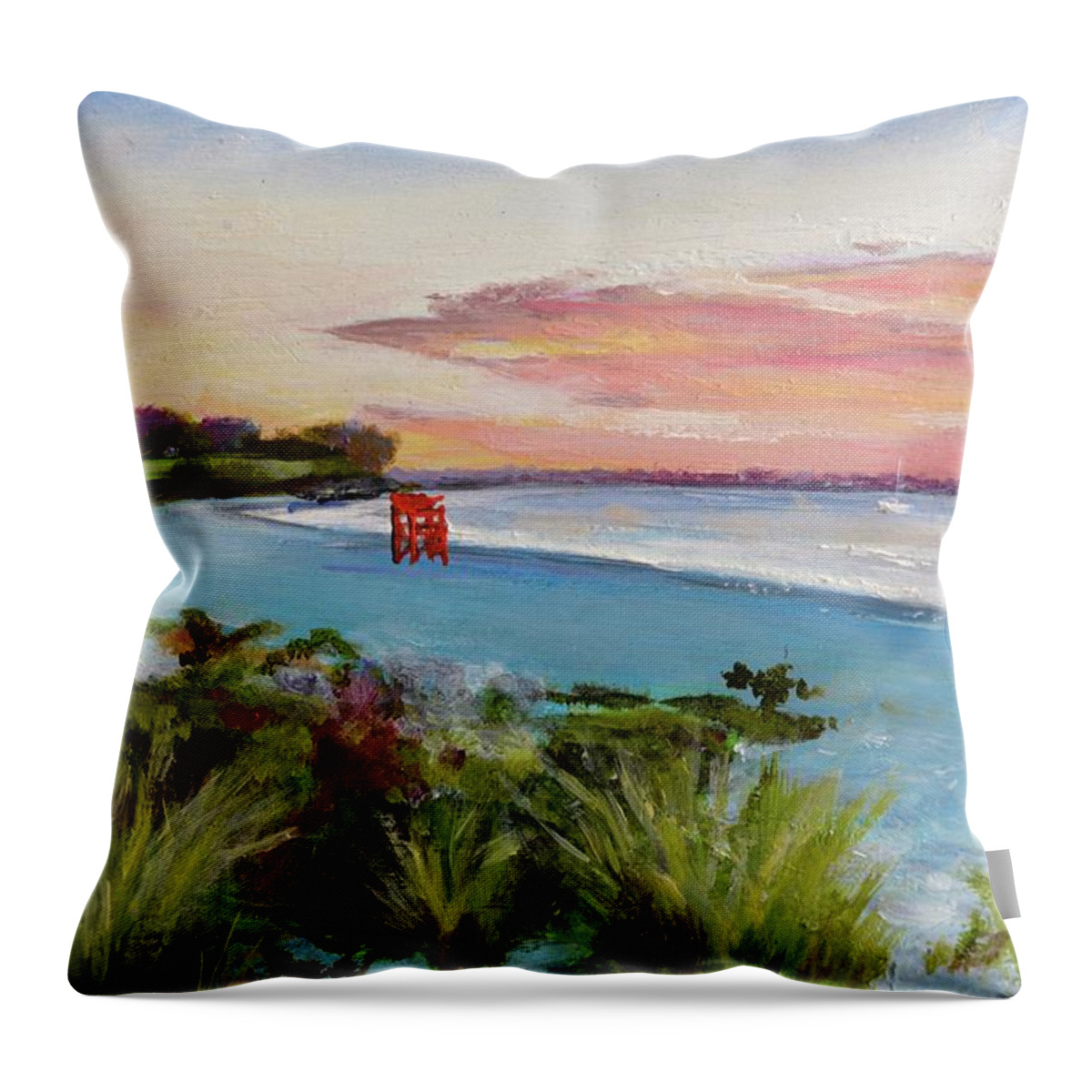 Third Beach Throw Pillow featuring the painting Third Beach Peabody Beach Middletown RI by Patty Kay Hall