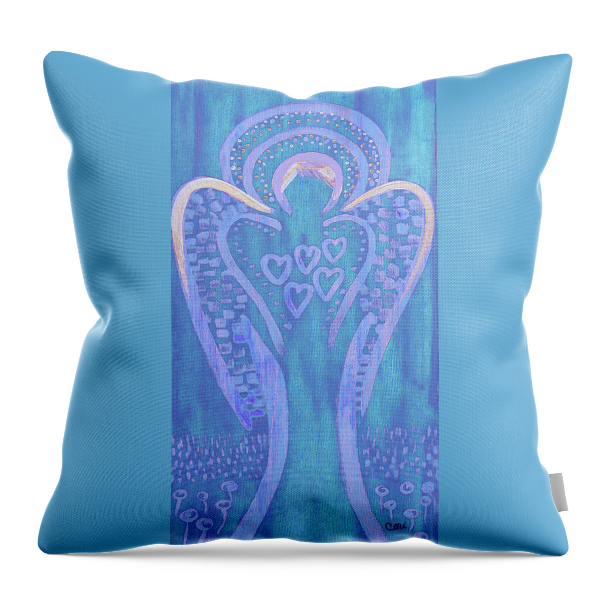Angel Throw Pillow featuring the painting This Angel Loves Blue by Corinne Carroll