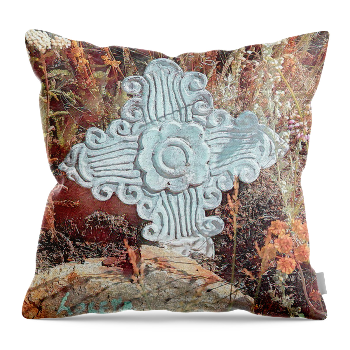 Grave Marker Throw Pillow featuring the photograph This little cross by Cathy Anderson