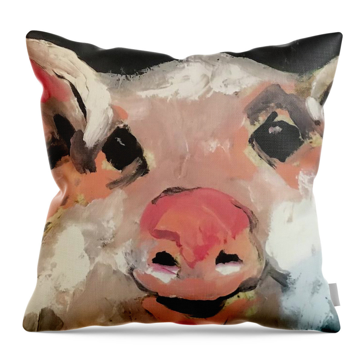 Pig Throw Pillow featuring the painting This Little Piggy by Elaine Elliott