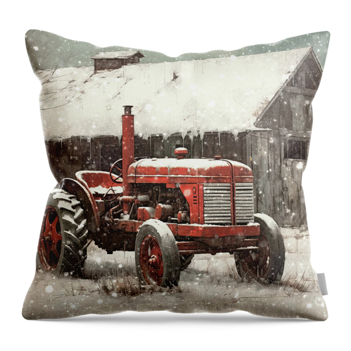 Tractor Throw Pillow featuring the painting This Old Tractor by Tina LeCour
