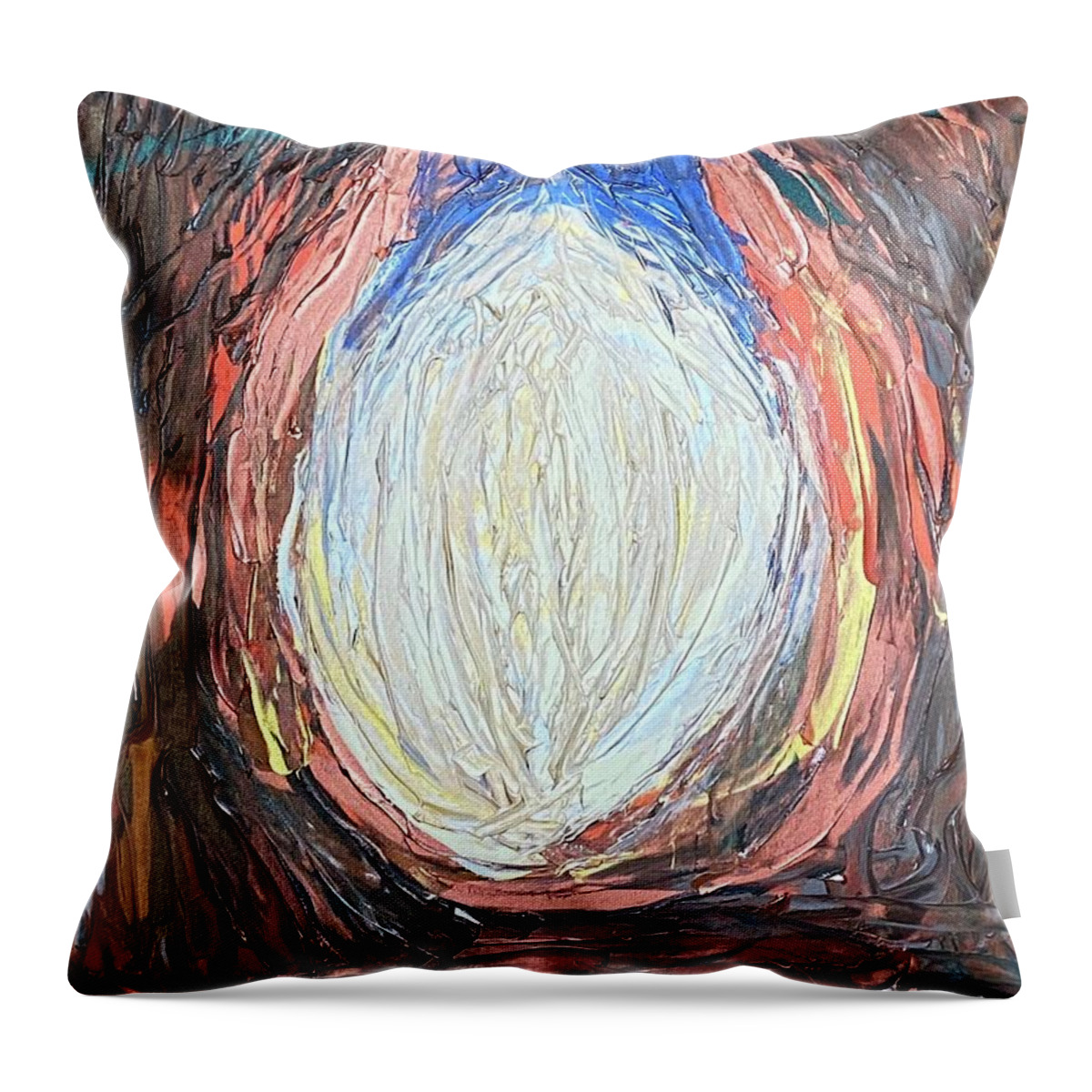 Abstract Nature Change Throw Pillow featuring the painting This Too Shall Pass Forest Wisdom Flow Codes by Anjel B Hartwell