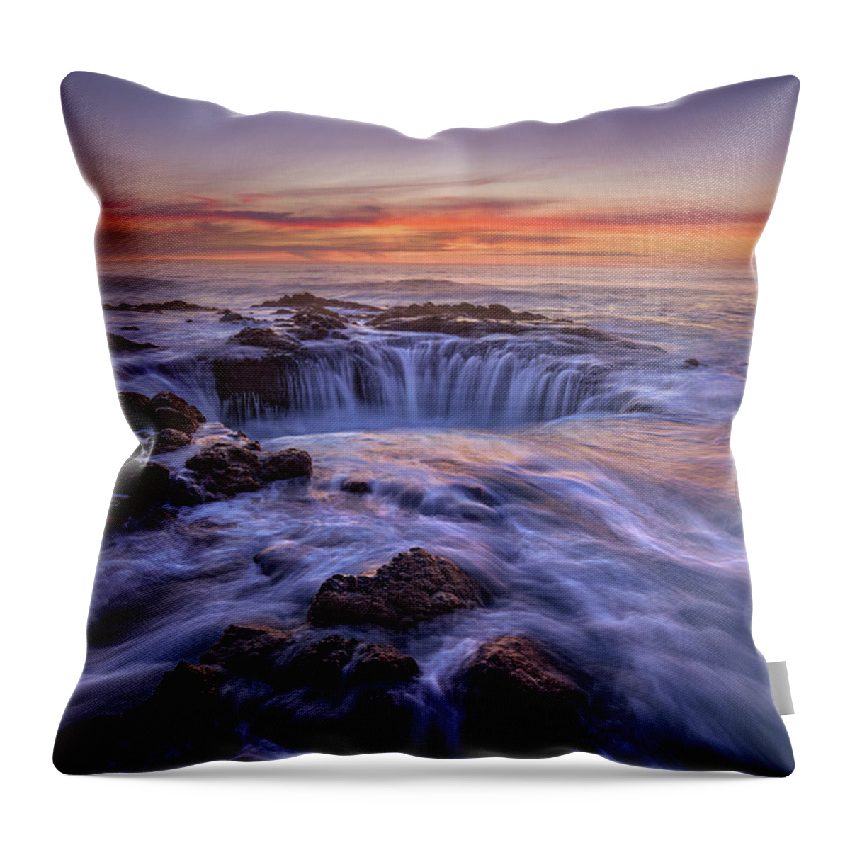 Oregon Coast Throw Pillow featuring the photograph Thor's Well At Sunset by Chris Steele