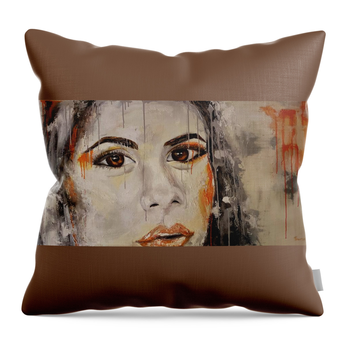 Face Throw Pillow featuring the painting Those eyes by Sunel De Lange