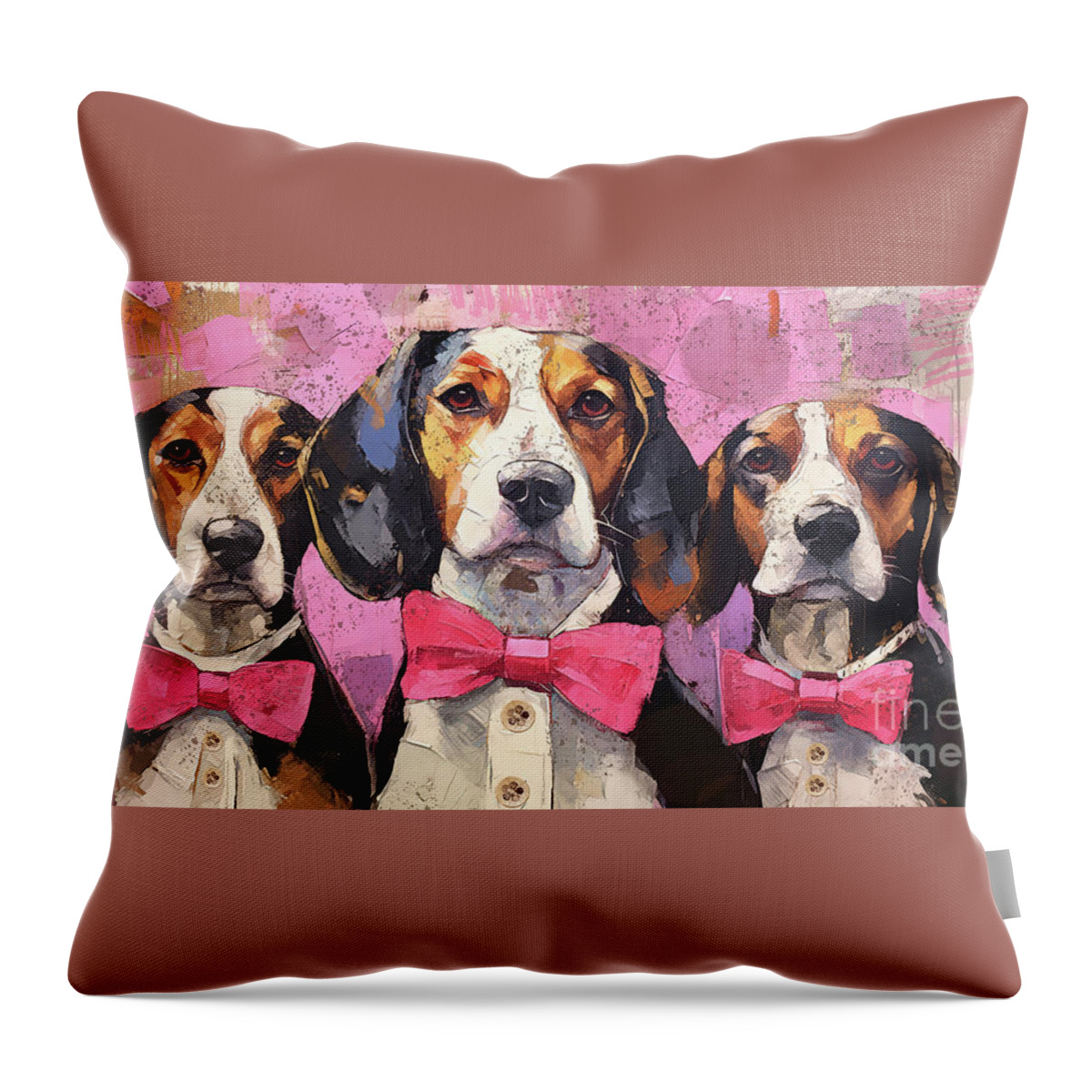 Beagles Throw Pillow featuring the painting Three Beagle Besties by Tina LeCour