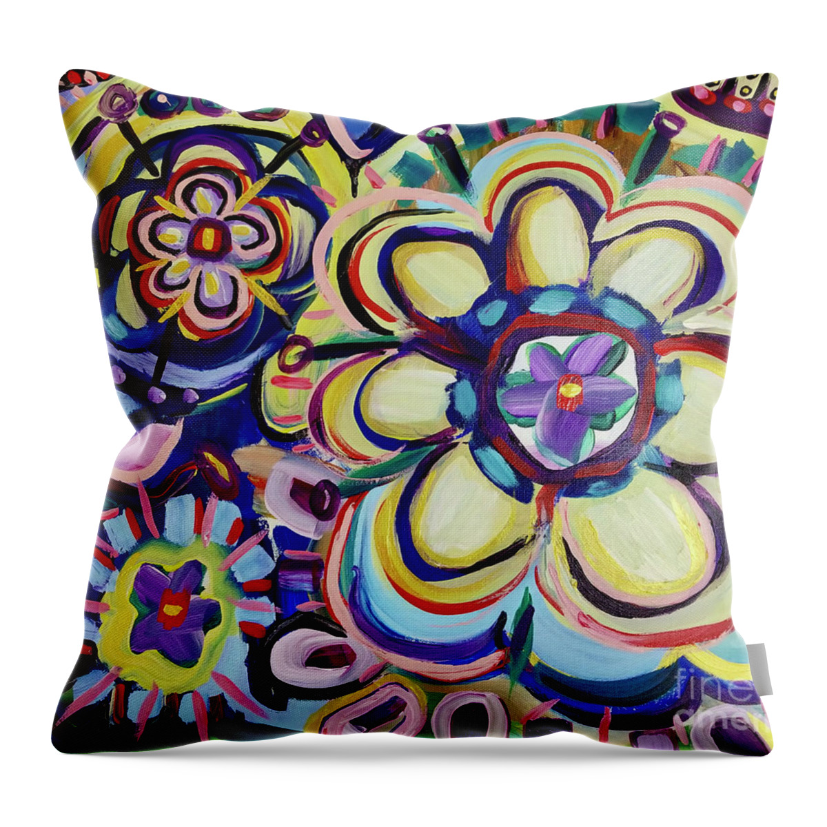 Abstract Throw Pillow featuring the mixed media Three Flowers by Catherine Gruetzke-Blais