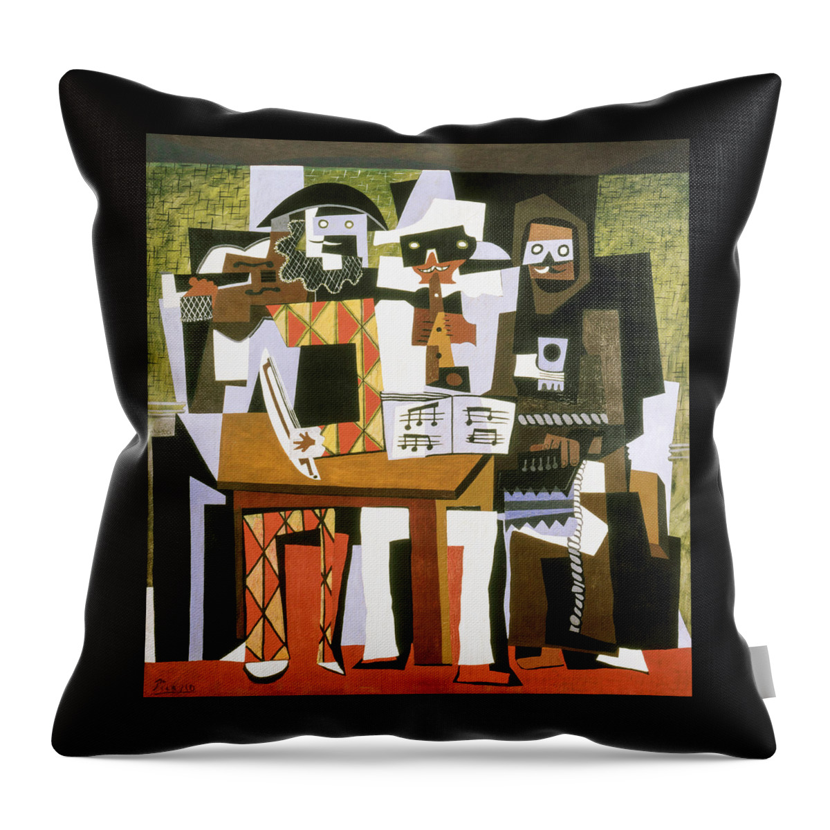 Three Musicians Throw Pillow featuring the painting Three Musicians by Pablo Picasso 1921 by Pablo Picasso