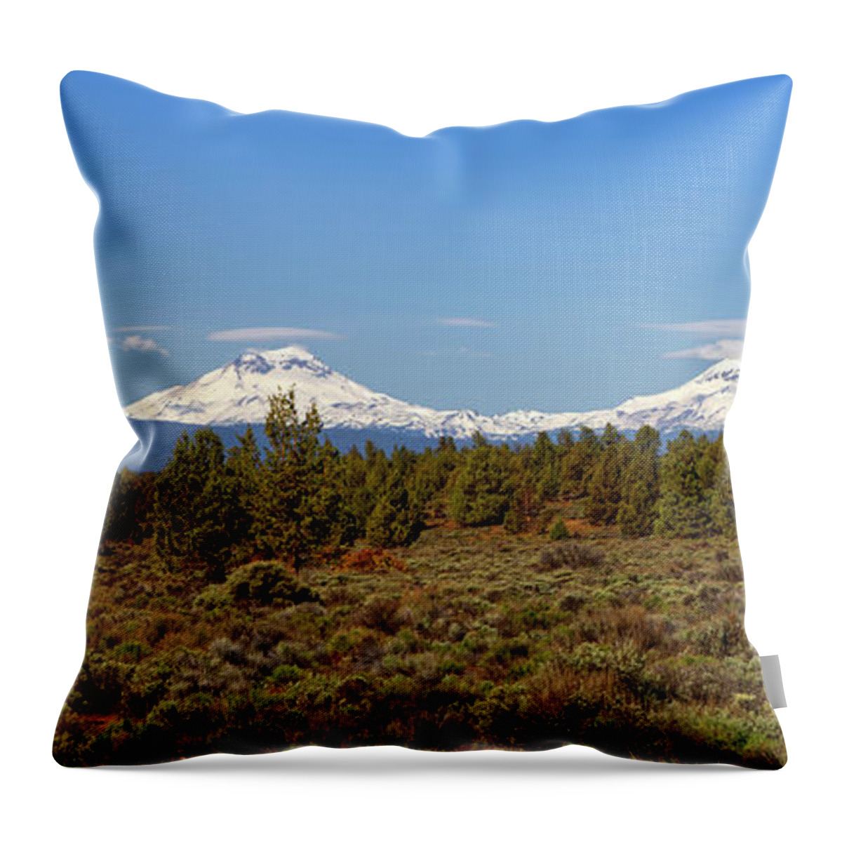 Mountain Throw Pillow featuring the photograph Three Sisters Panorama by Loyd Towe Photography