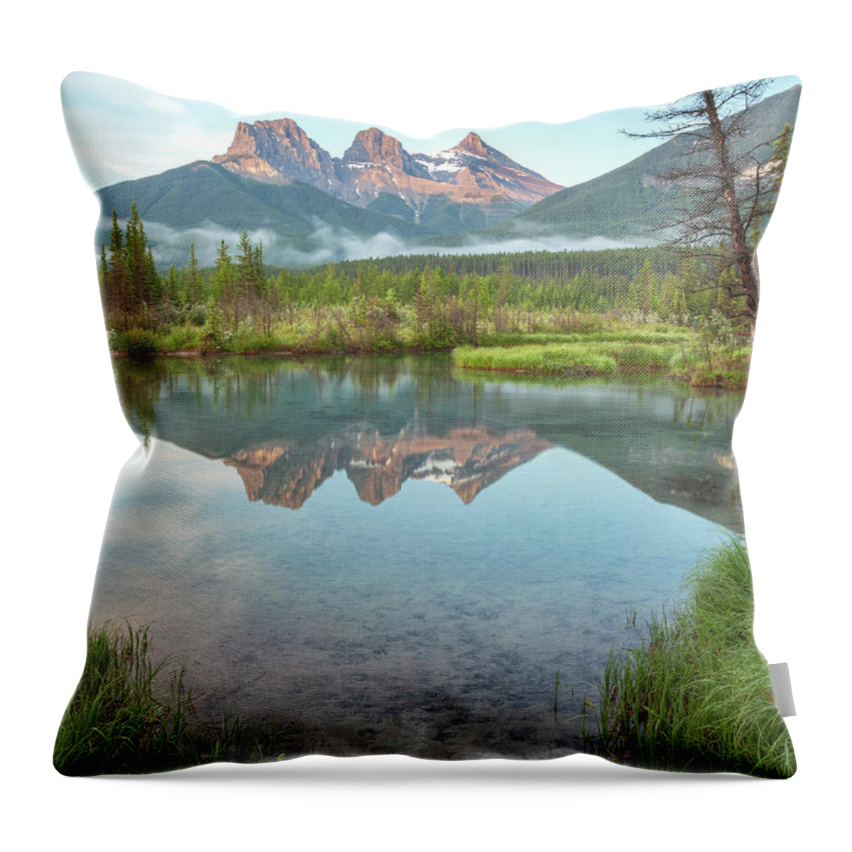 Canmore Throw Pillow featuring the photograph Three Sisters Vertical by Jonathan Nguyen
