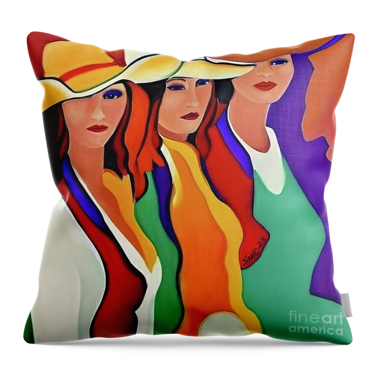 Figurative Throw Pillow featuring the digital art Three Texas Ladies by Stacey Mayer