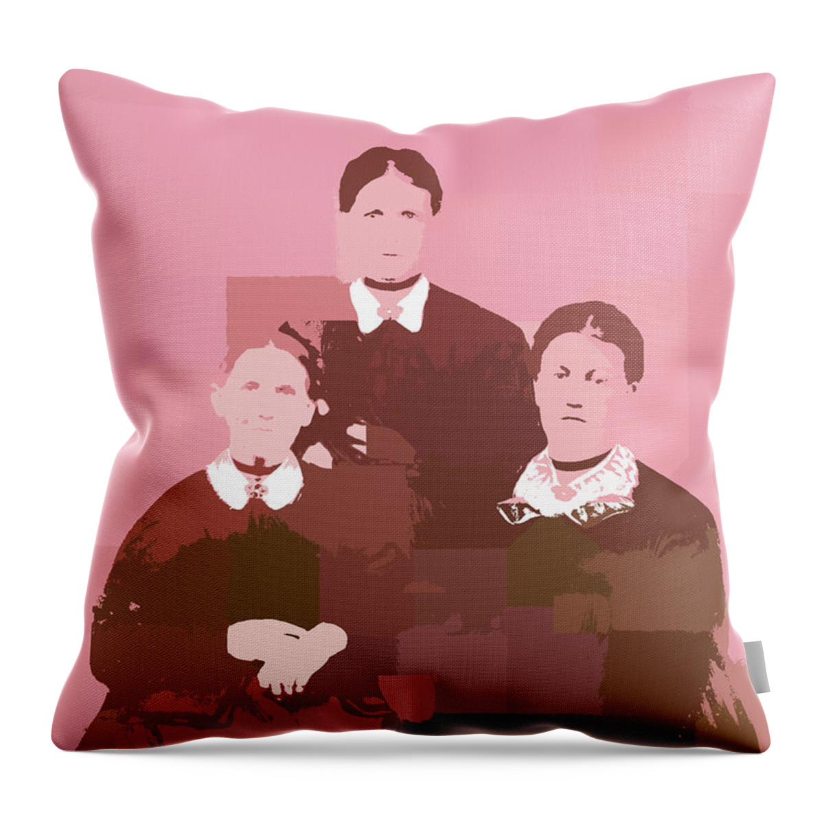Pink Throw Pillow featuring the mixed media Three Vintage Women in Pink Abstract by Shelli Fitzpatrick