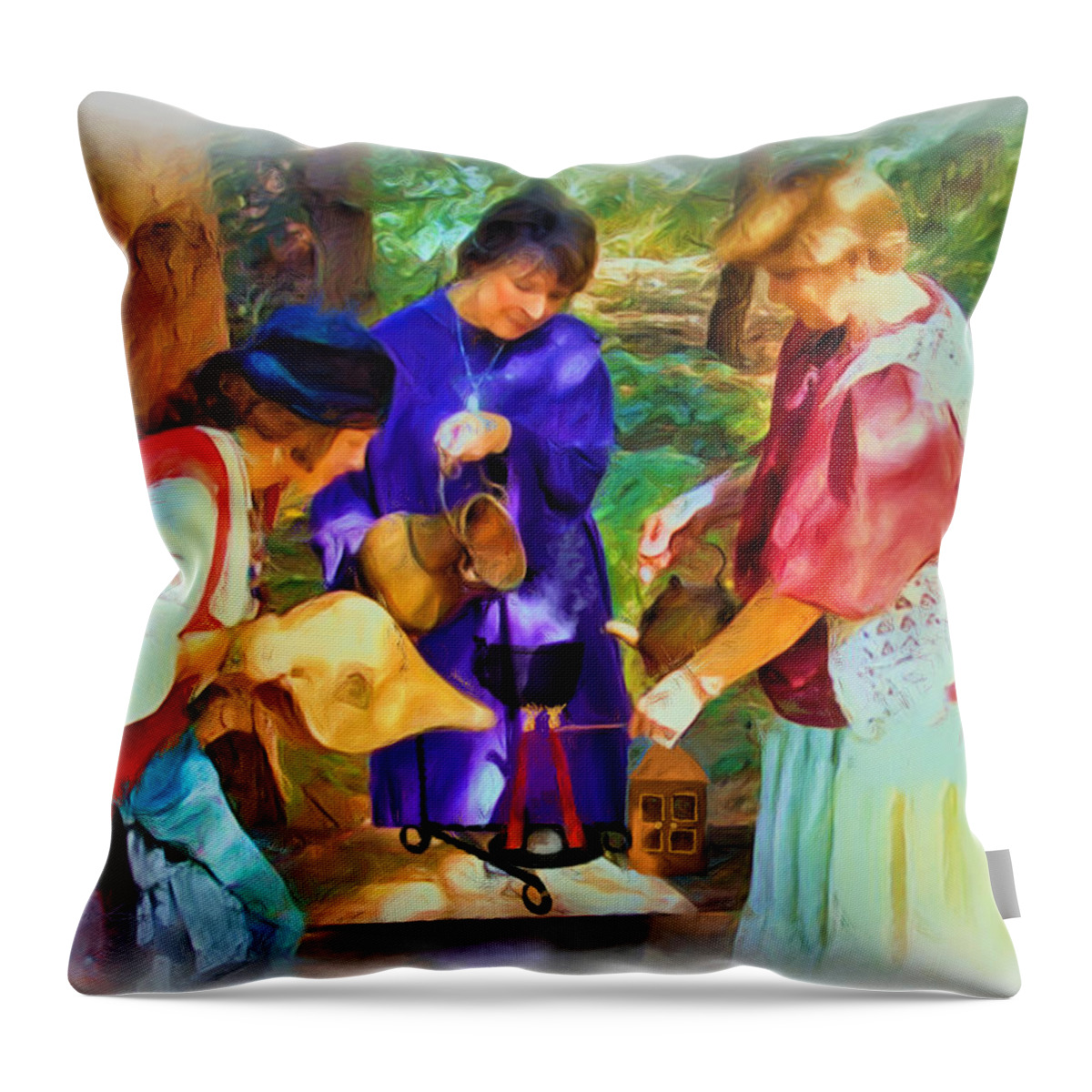 Witches Throw Pillow featuring the painting Three Witches by Joel Smith