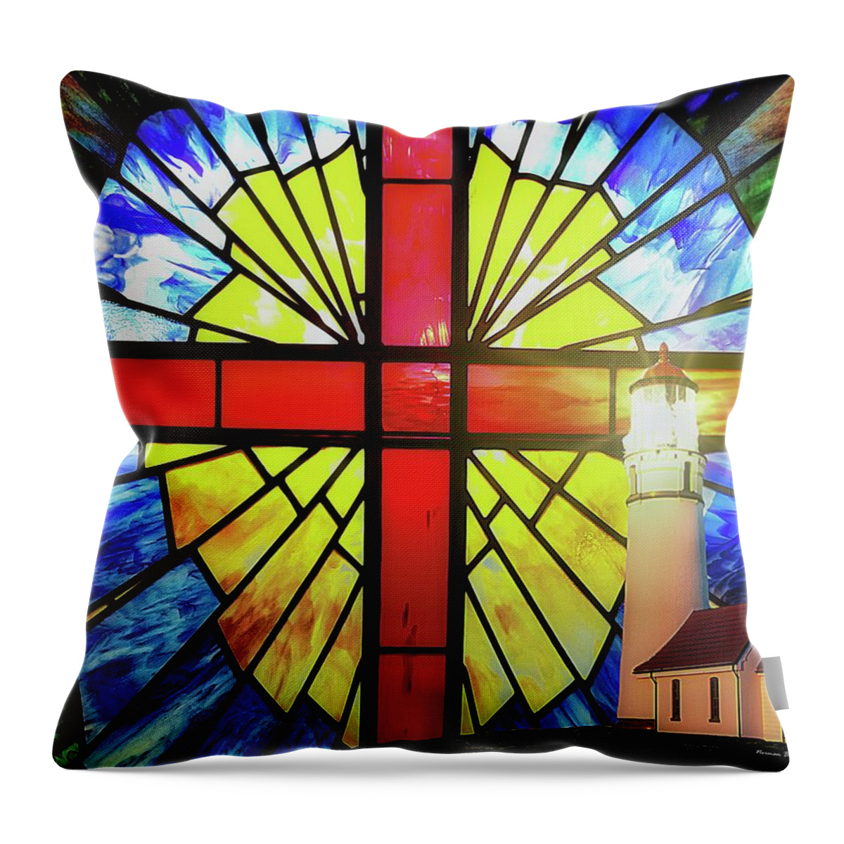 Lighthouse Throw Pillow featuring the digital art Through the Darkness by Norman Brule