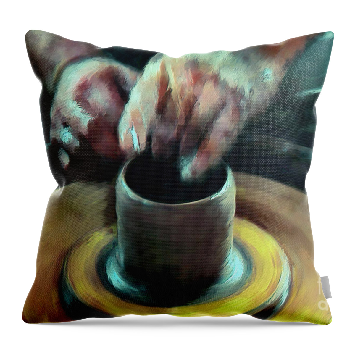 Pot Throw Pillow featuring the digital art Throwing A Pot by Lois Bryan