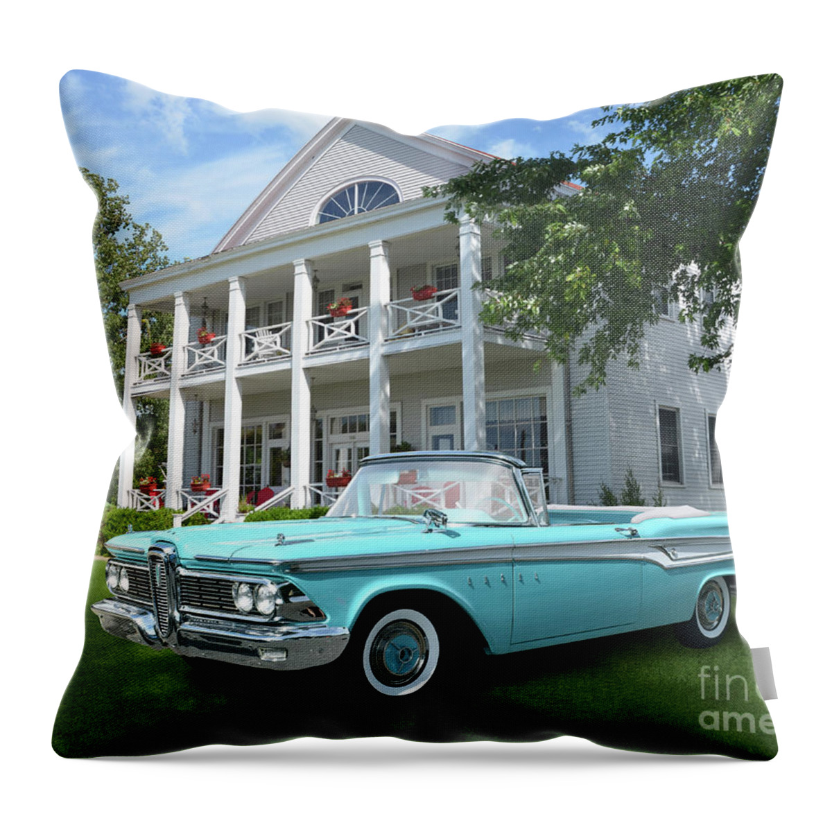 1959 Throw Pillow featuring the photograph Thunder Bay Edsel by Ron Long