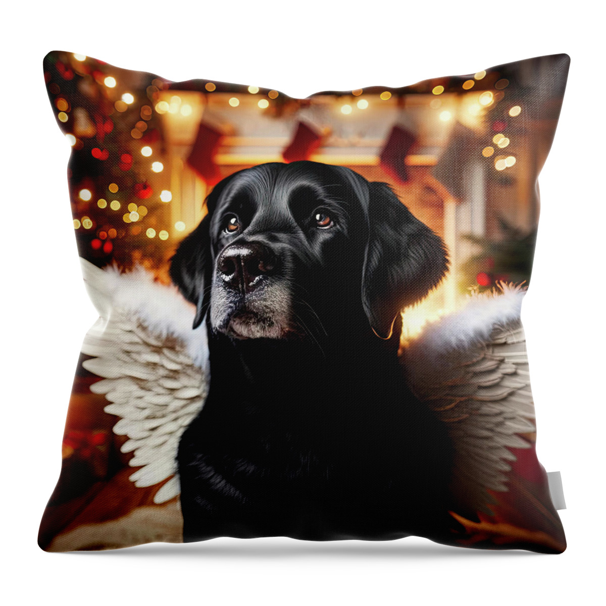 Labrador Retriever Throw Pillow featuring the digital art Thunder Heavenly Christmas by Bill and Linda Tiepelman