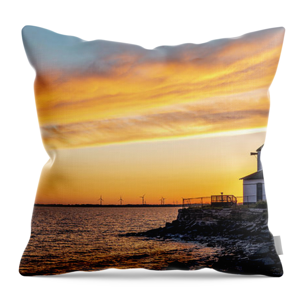000 Islands Throw Pillow featuring the photograph Tibbetts Light Panorama by Mark Papke