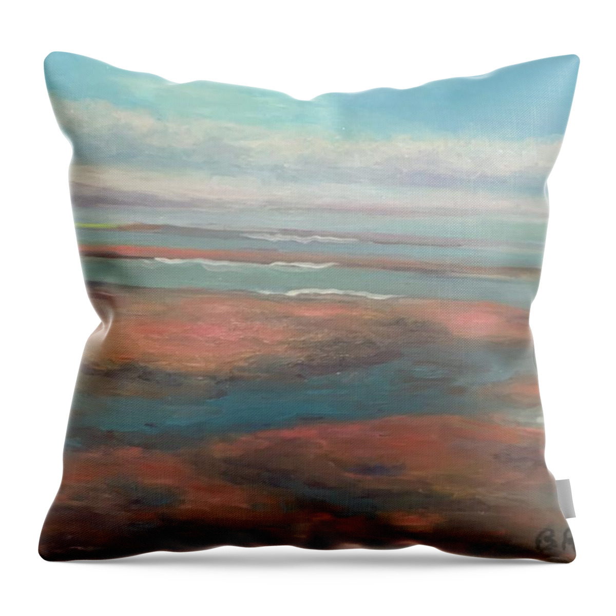 Beach Tide Water Sand Cape Cod Bay Throw Pillow featuring the painting Tides by Beth Riso