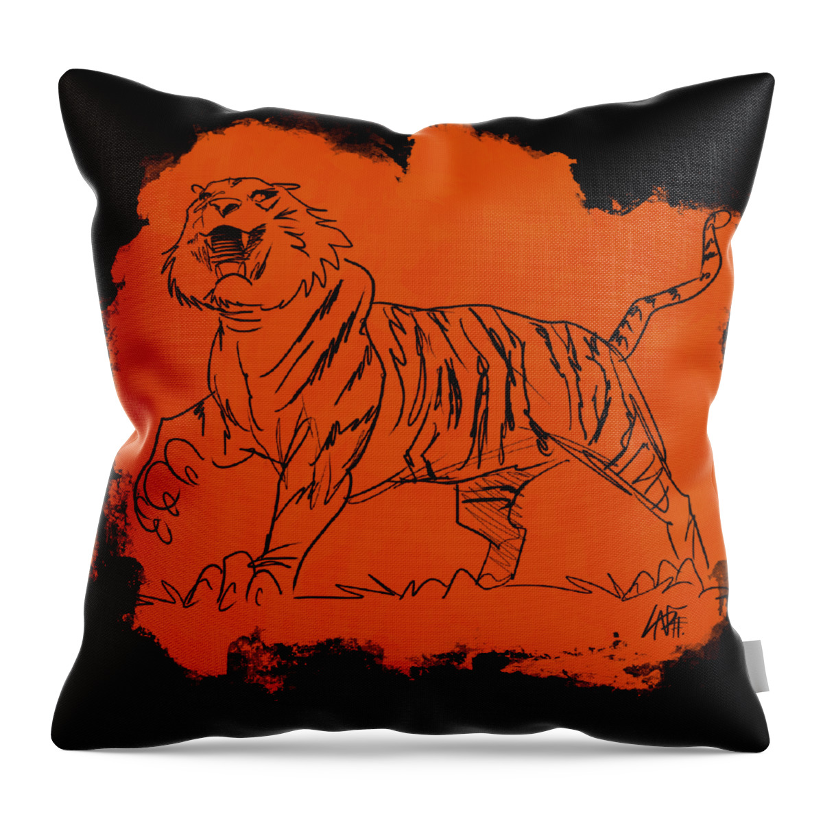 Tiger Throw Pillow featuring the drawing Tiger Gesture Sketch by John LaFree