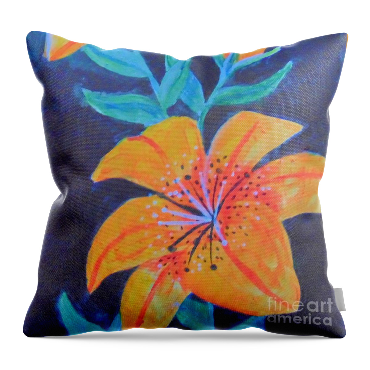 Flower Throw Pillow featuring the painting Tiger Lily by Saundra Johnson