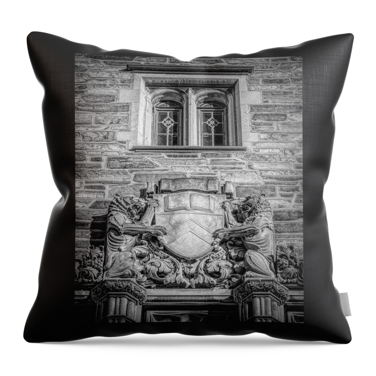 Architecture Throw Pillow featuring the photograph Tigers at Blair Hall Princeton University BW by Kristia Adams