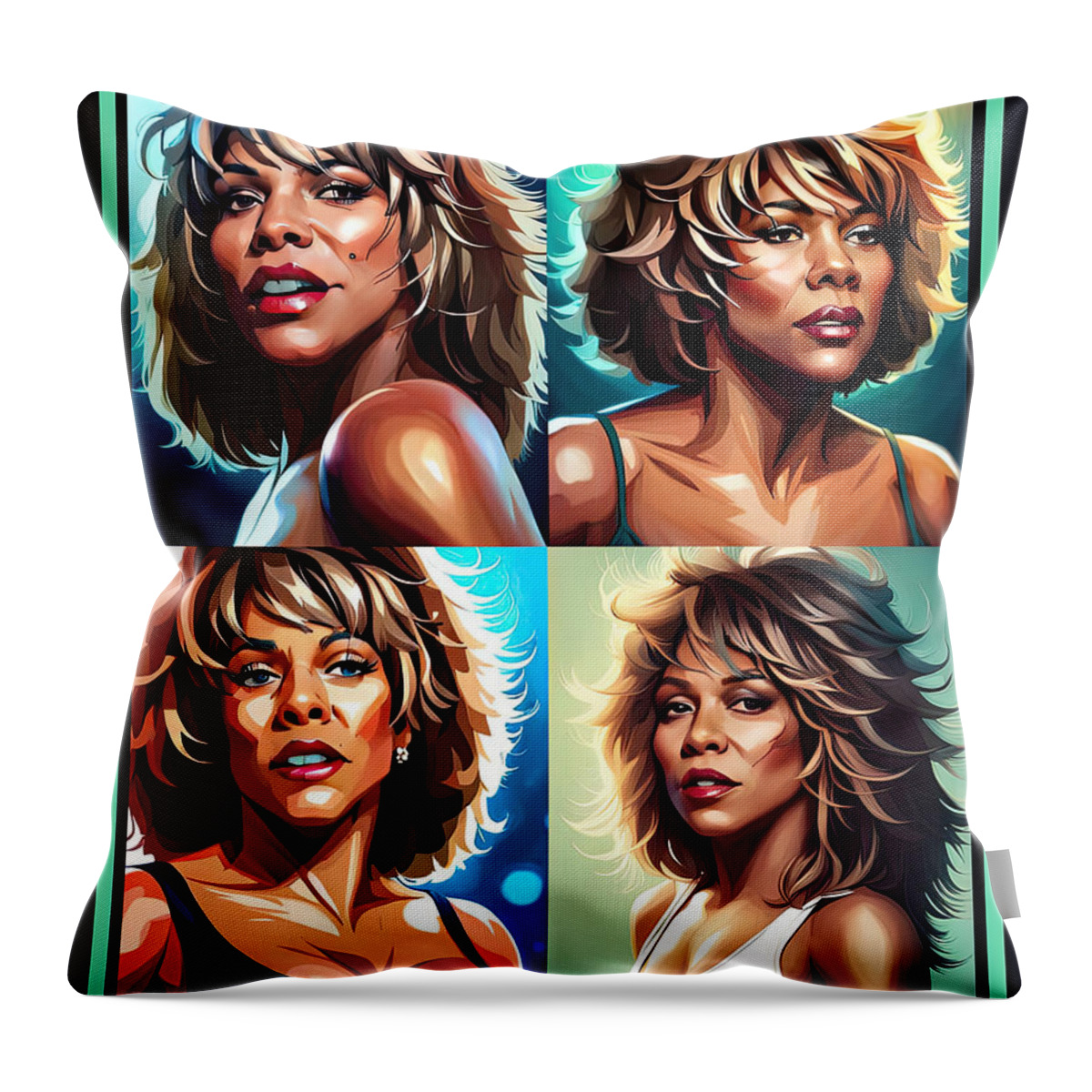 Tina Throw Pillow featuring the digital art Tina Turner Queen of Rock'n Roll Montage by Floyd Snyder
