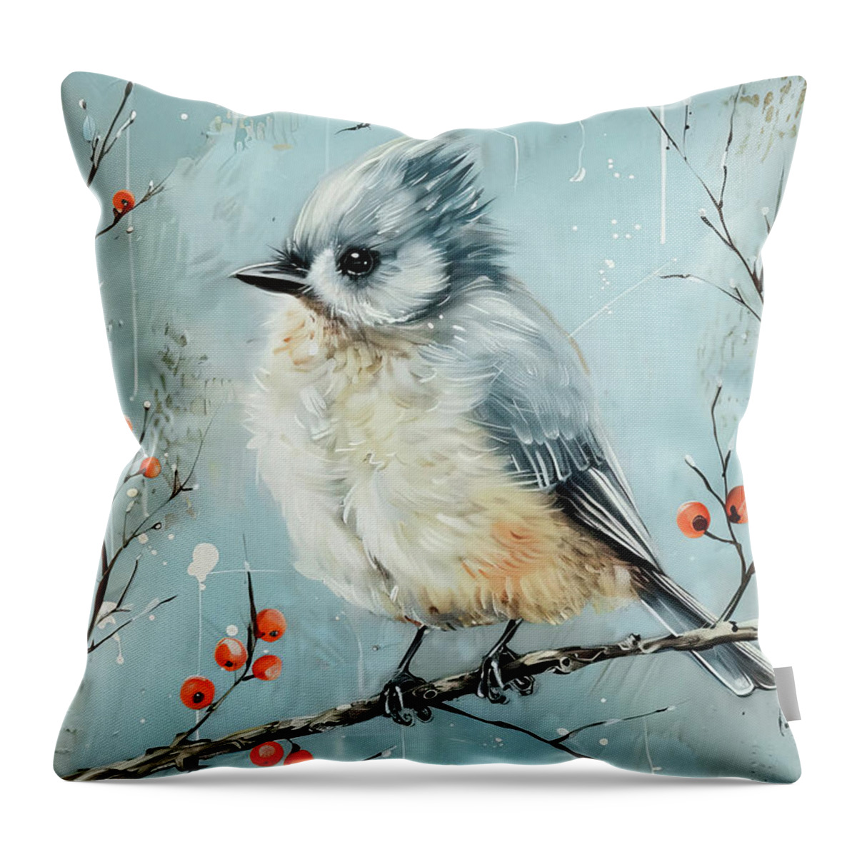 Tufted Titmouse Throw Pillow featuring the painting Tiny Little Titmouse by Tina LeCour