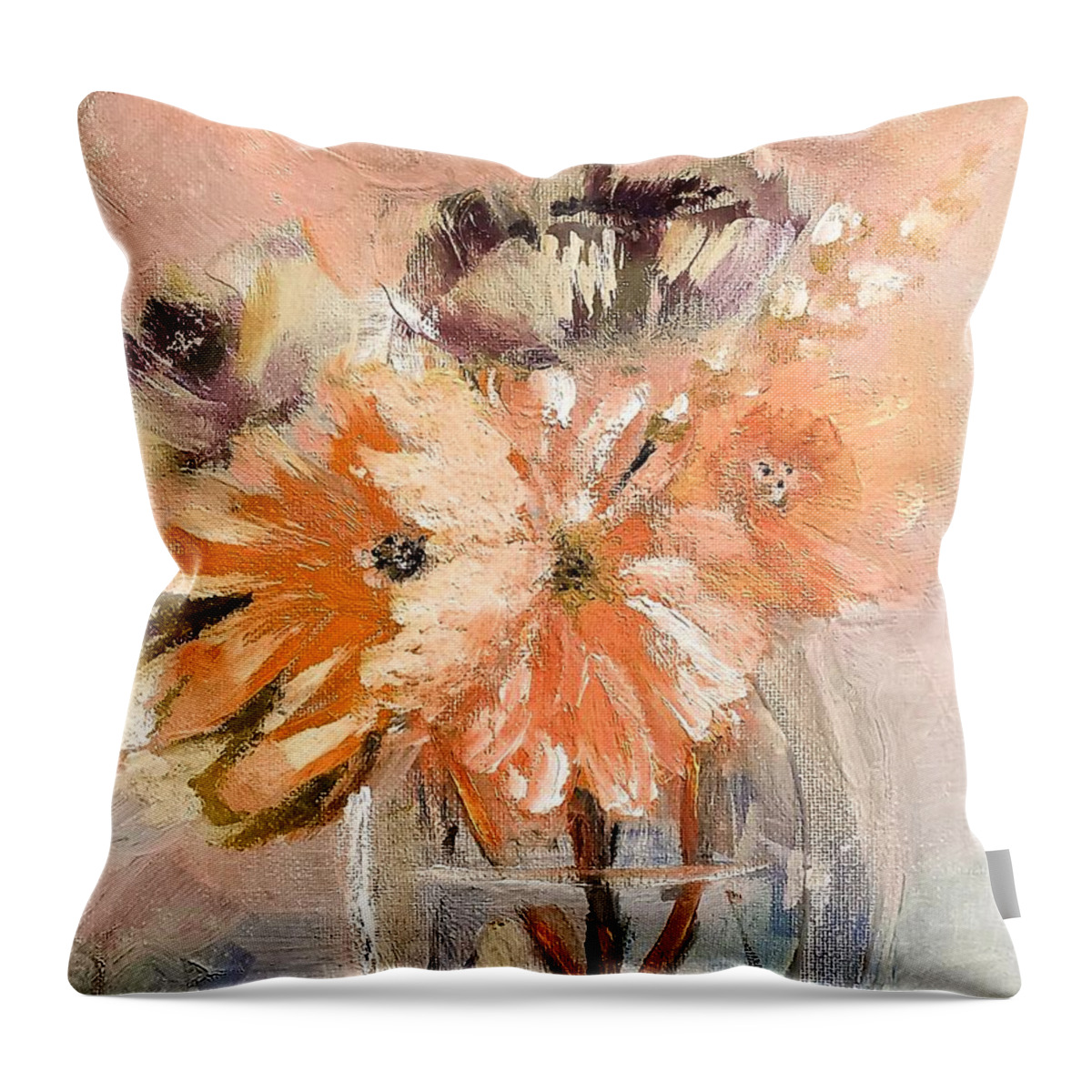 Orange Throw Pillow featuring the painting Tiny orange Bouquet by Lisa Kaiser