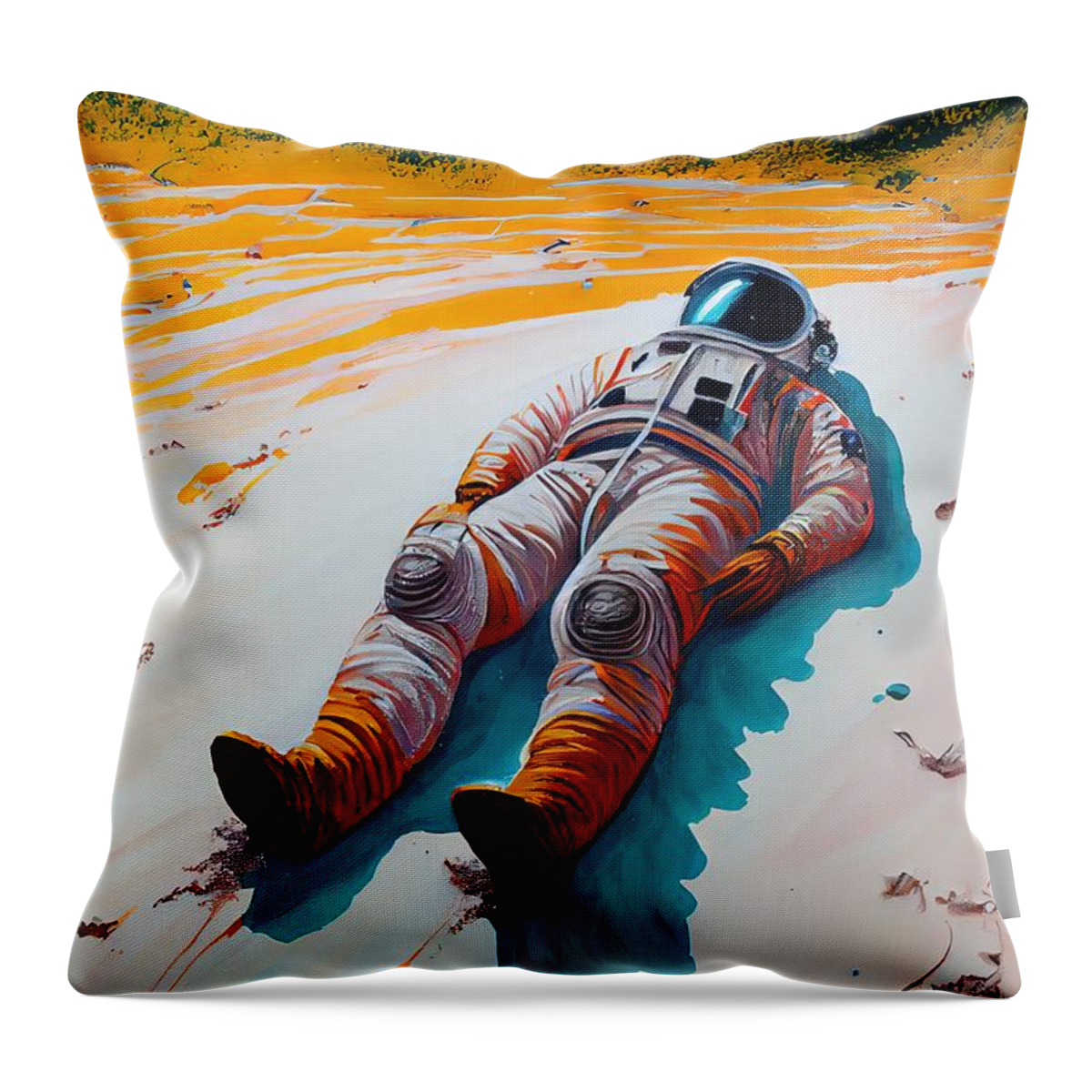 Astronaut Throw Pillow featuring the painting Tired by N Akkash