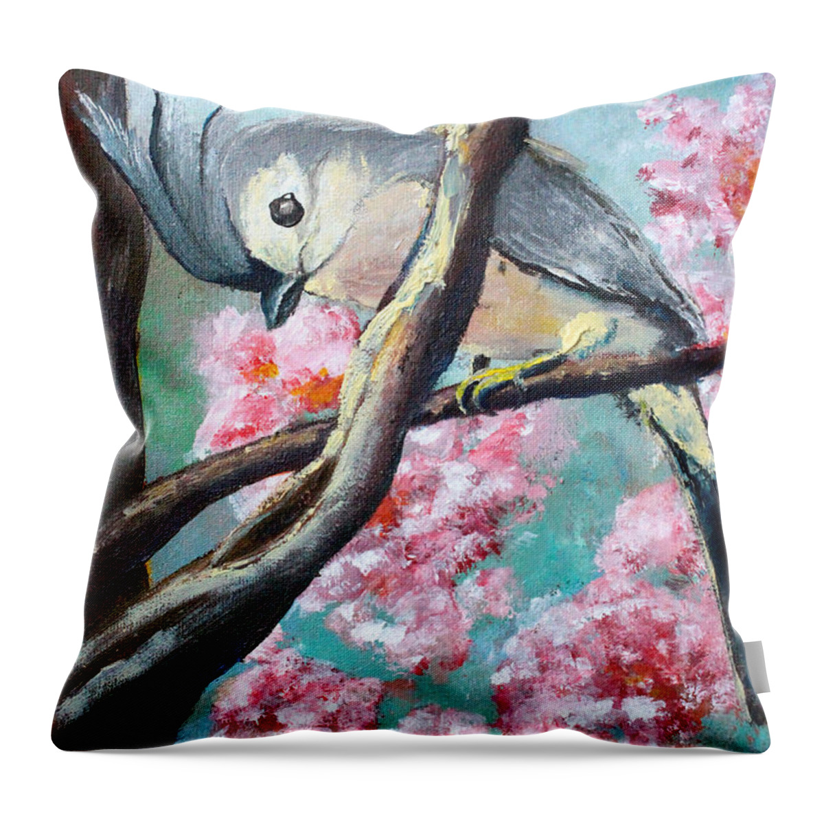 Beautiful Throw Pillow featuring the painting Titmouse by Medea Ioseliani